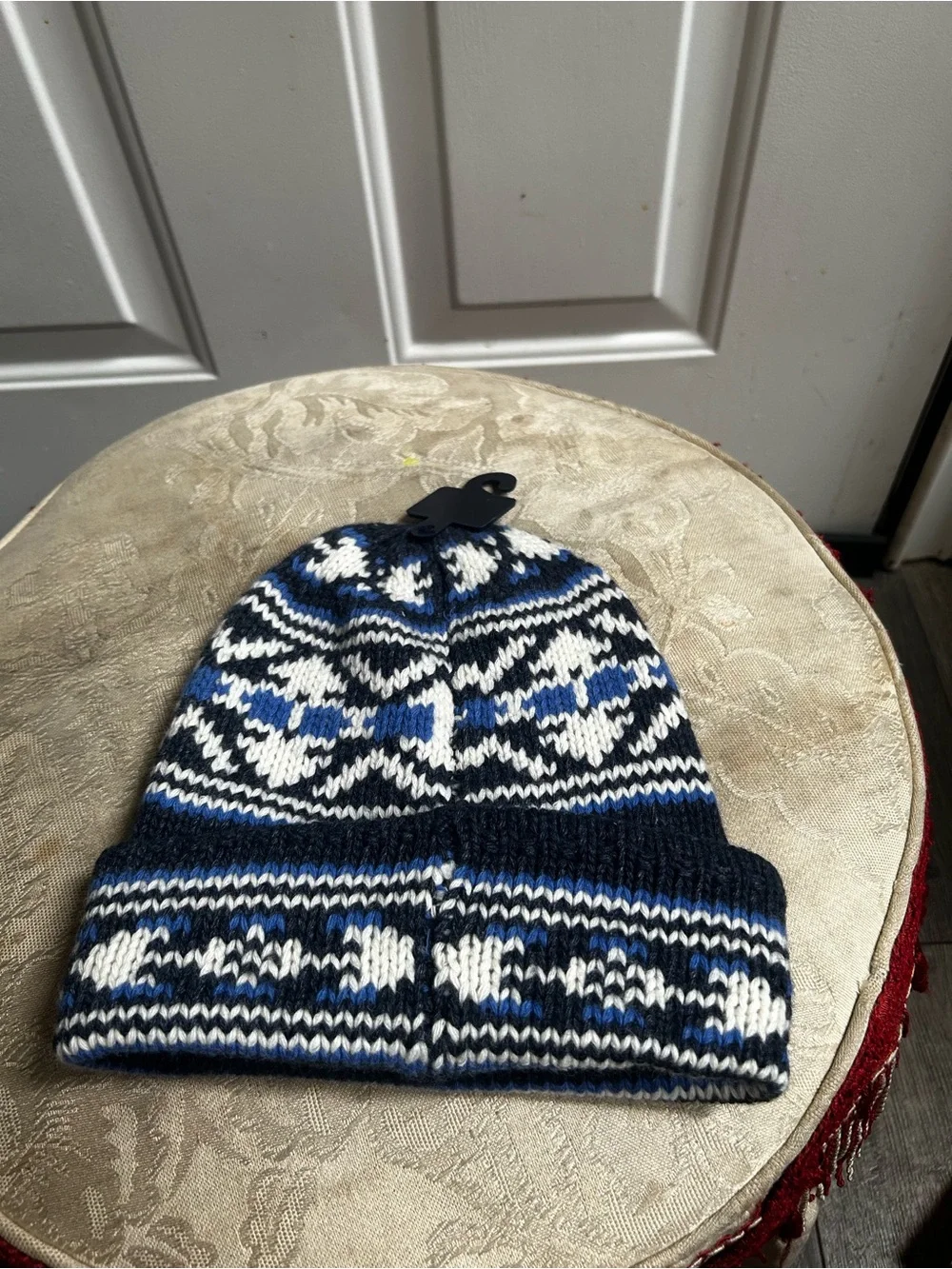 Polo by Ralph Lauren Fair Isle Wool Blend Blue, Black & White Knit Beanie